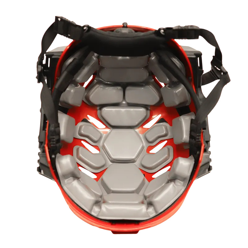 Team Wendy® EXFIL® Maritime Rescuer Bump Helmet in red, bottom view showing honeycomb interior padding system.