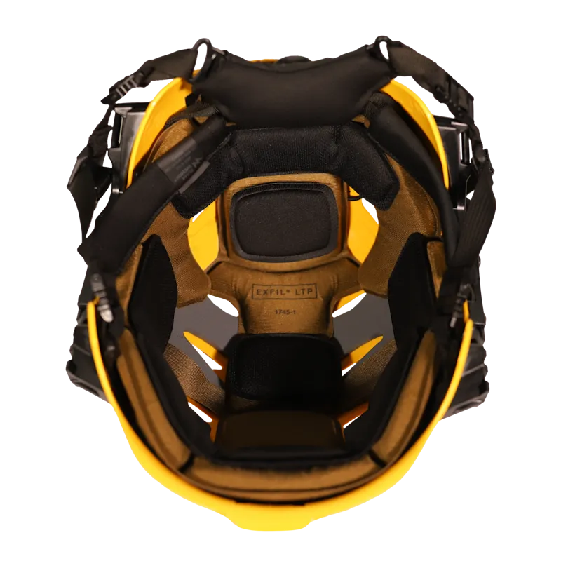 Team Wendy® EXFIL® Rescuer Bump Helmet in yellow, bottom view showing EXFIL® LTP interior padding system.