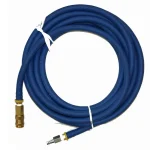 Blue Matjack high pressure supply hose with brass safety quick-connect couplers.